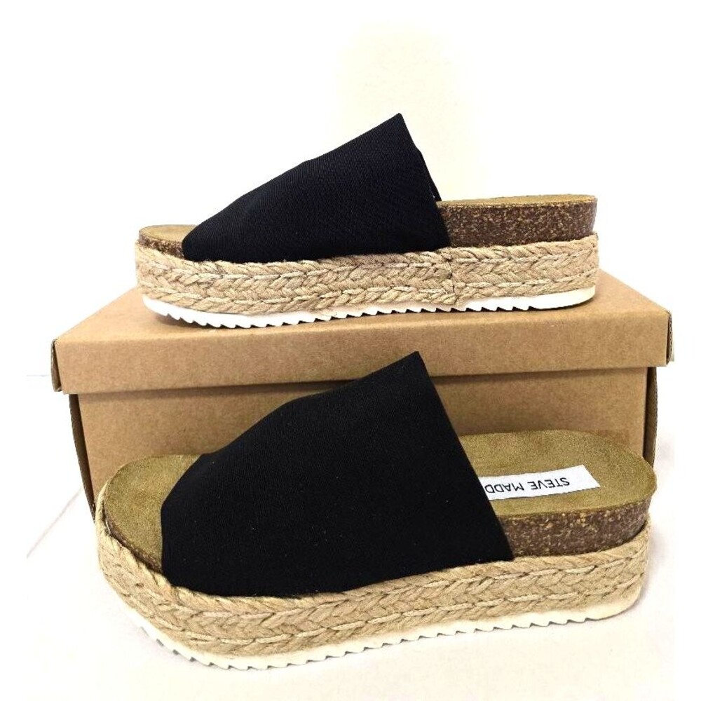 Steve Madden Alison Platform Sandal Size 7 Stretch Black/Tan Made in Italy
